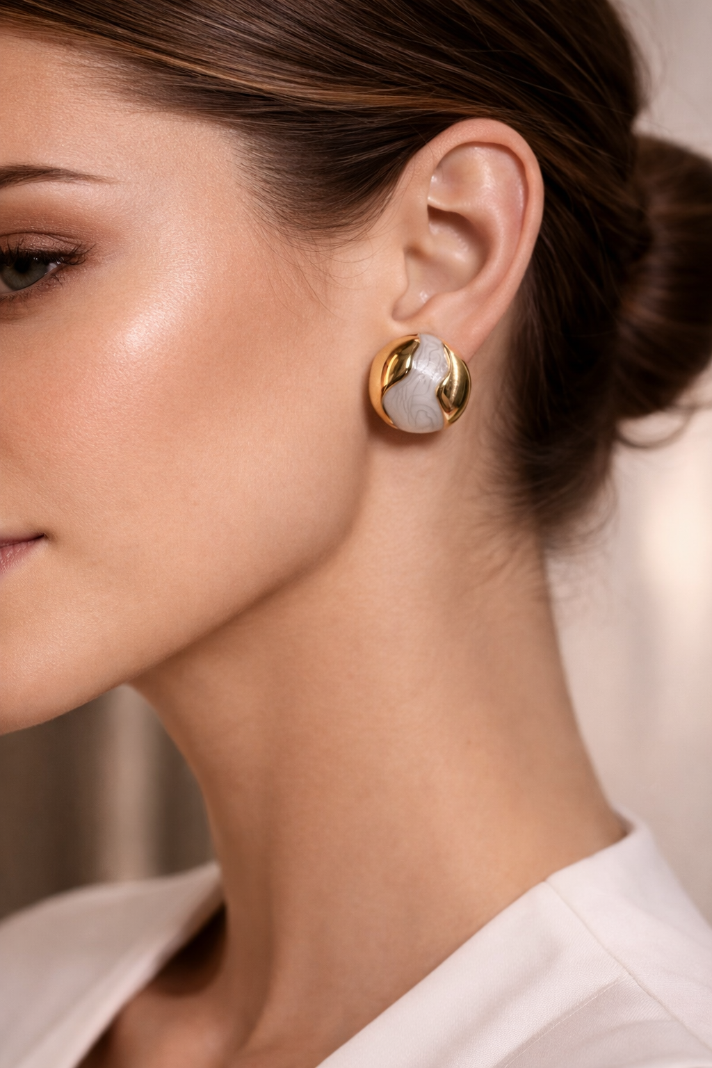 Marble Gold Dome Stud Earrings