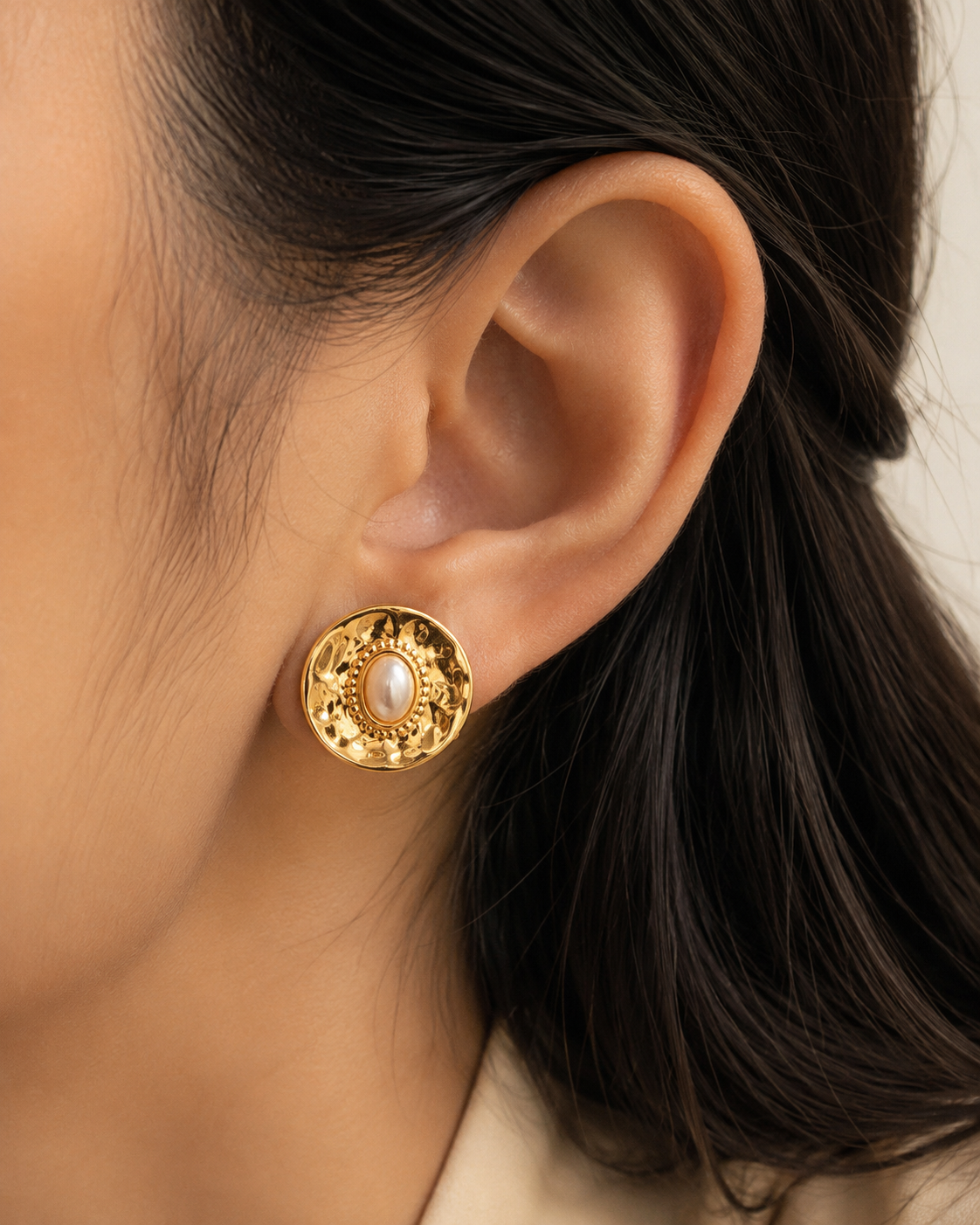 Aurelia Pearl Medallion Stud Earrings