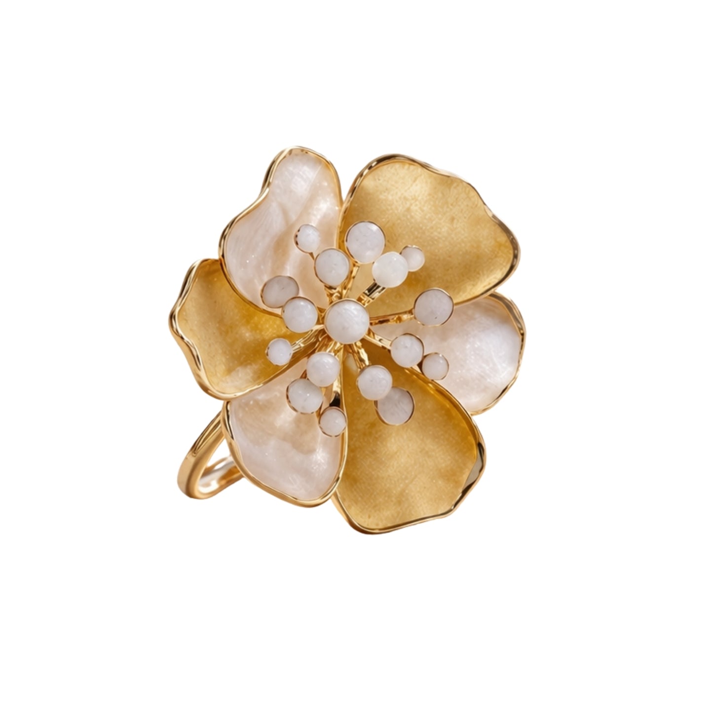 Pearl Bloom Dual-Tone Floral Statement Ring