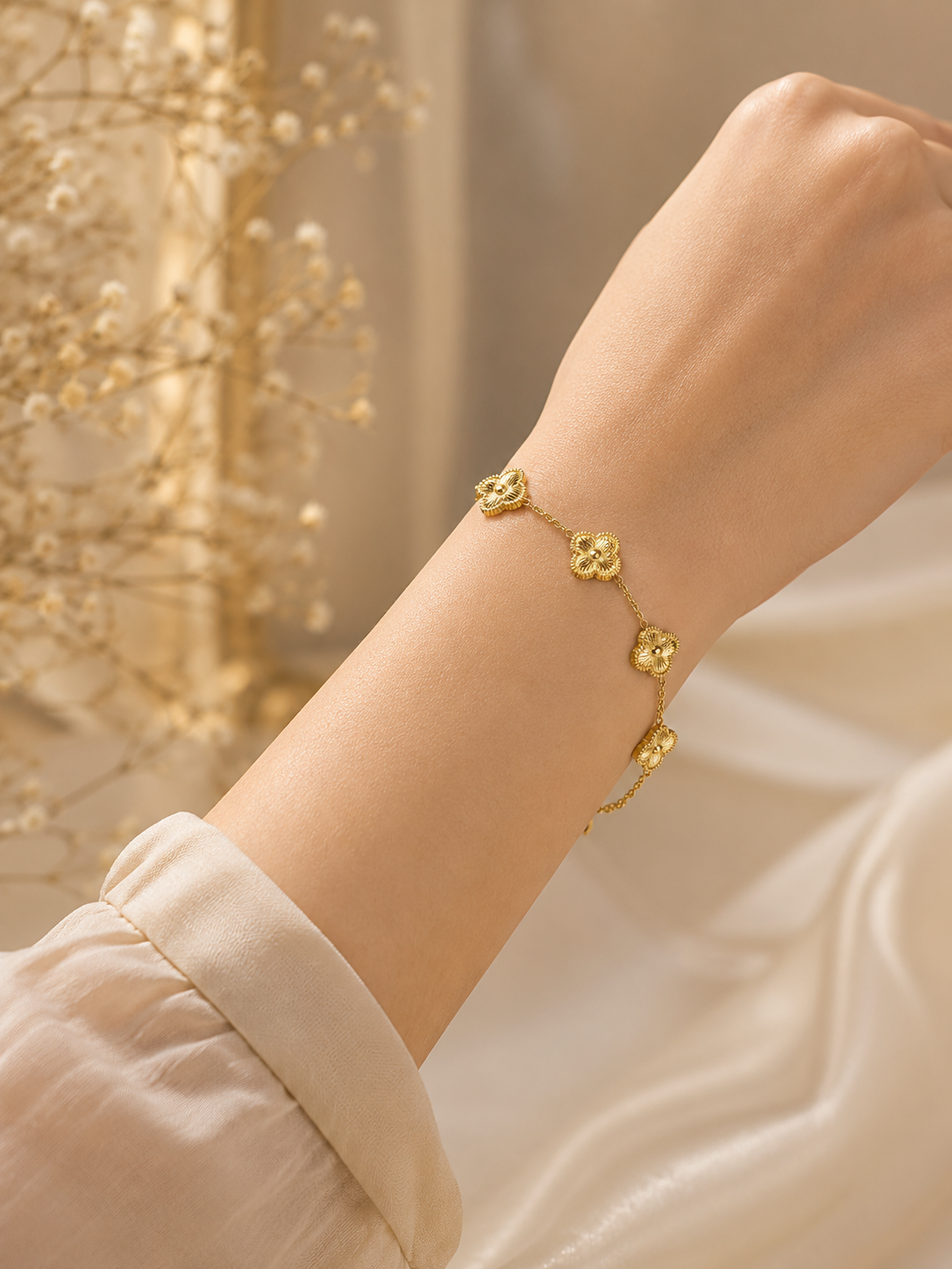 Gold-Plated Floral Chain Bracelet