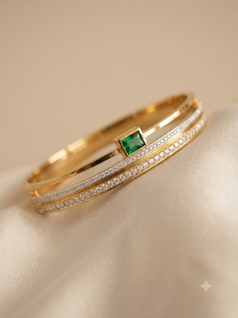 Emerald Grace Green Crystal Gold Cuff Bracelet