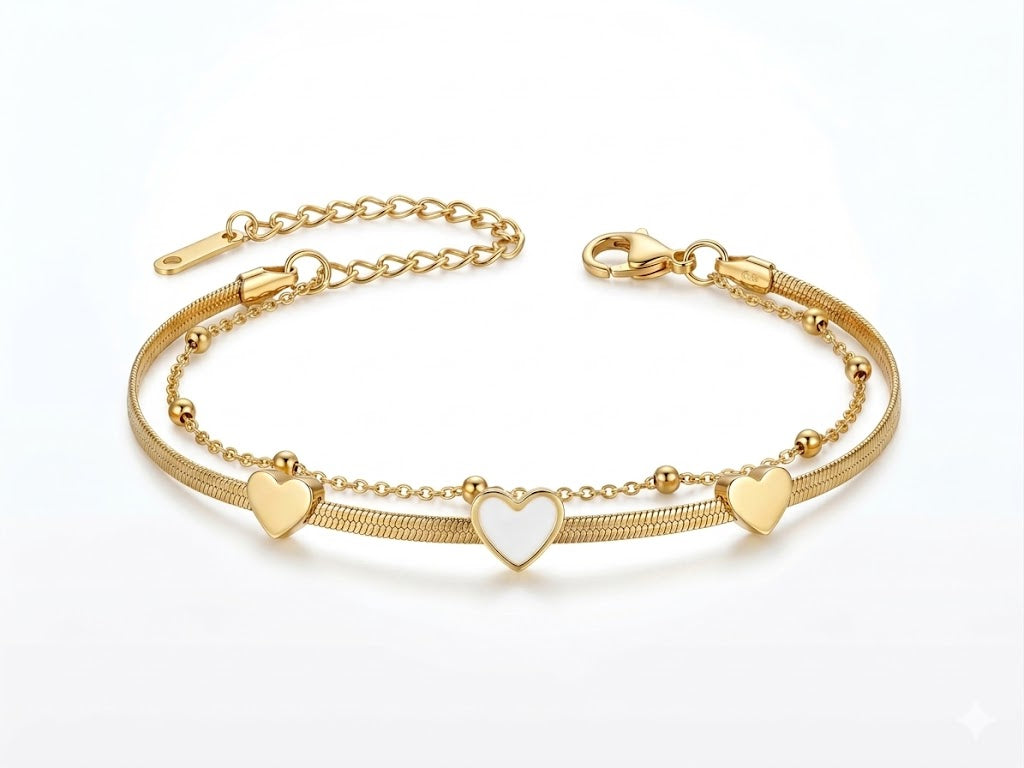 Golden Harmony Dual-Layer Heart Bracelet