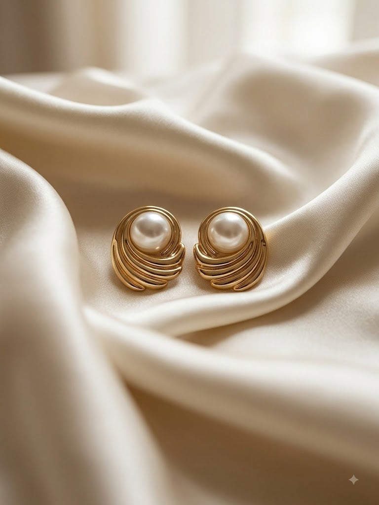 Gold-Plated Pearl Statement Earrings
