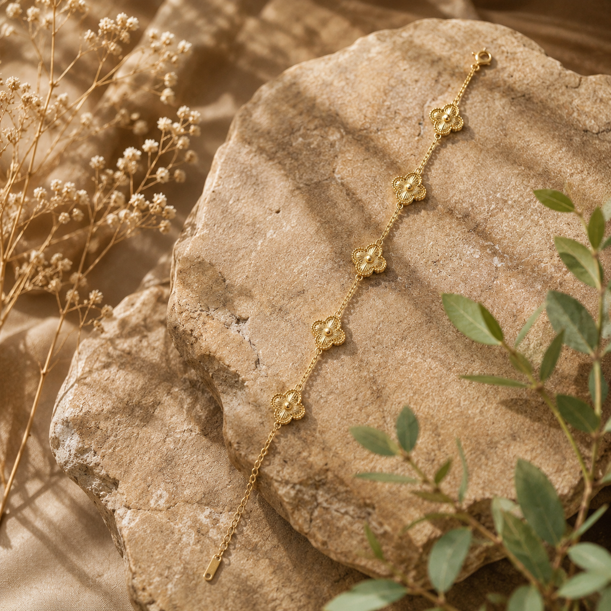 Gold-Plated Floral Chain Bracelet