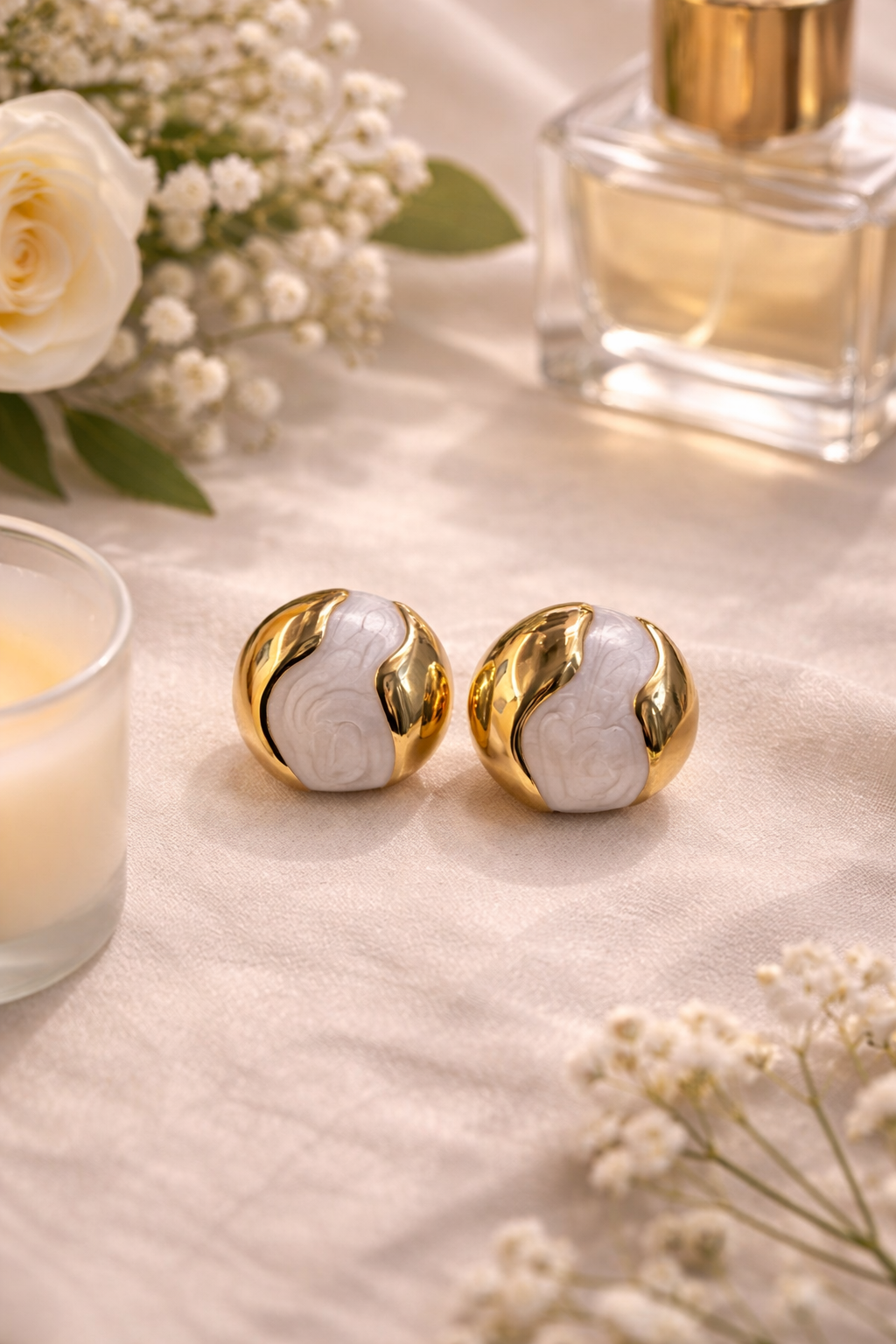 Marble Gold Dome Stud Earrings