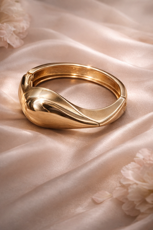 Sculpted Wave Gold-Tone Statement Bangle