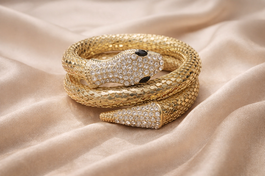 Gold-Tone Crystal Studded Snake Wrap Bracelet