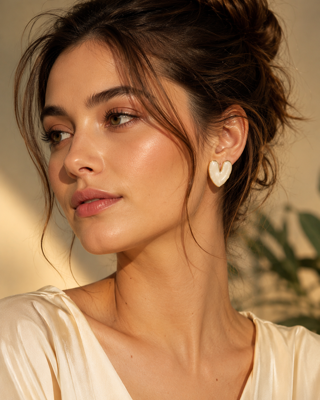 Ivory Heart Enamel Stud Earrings