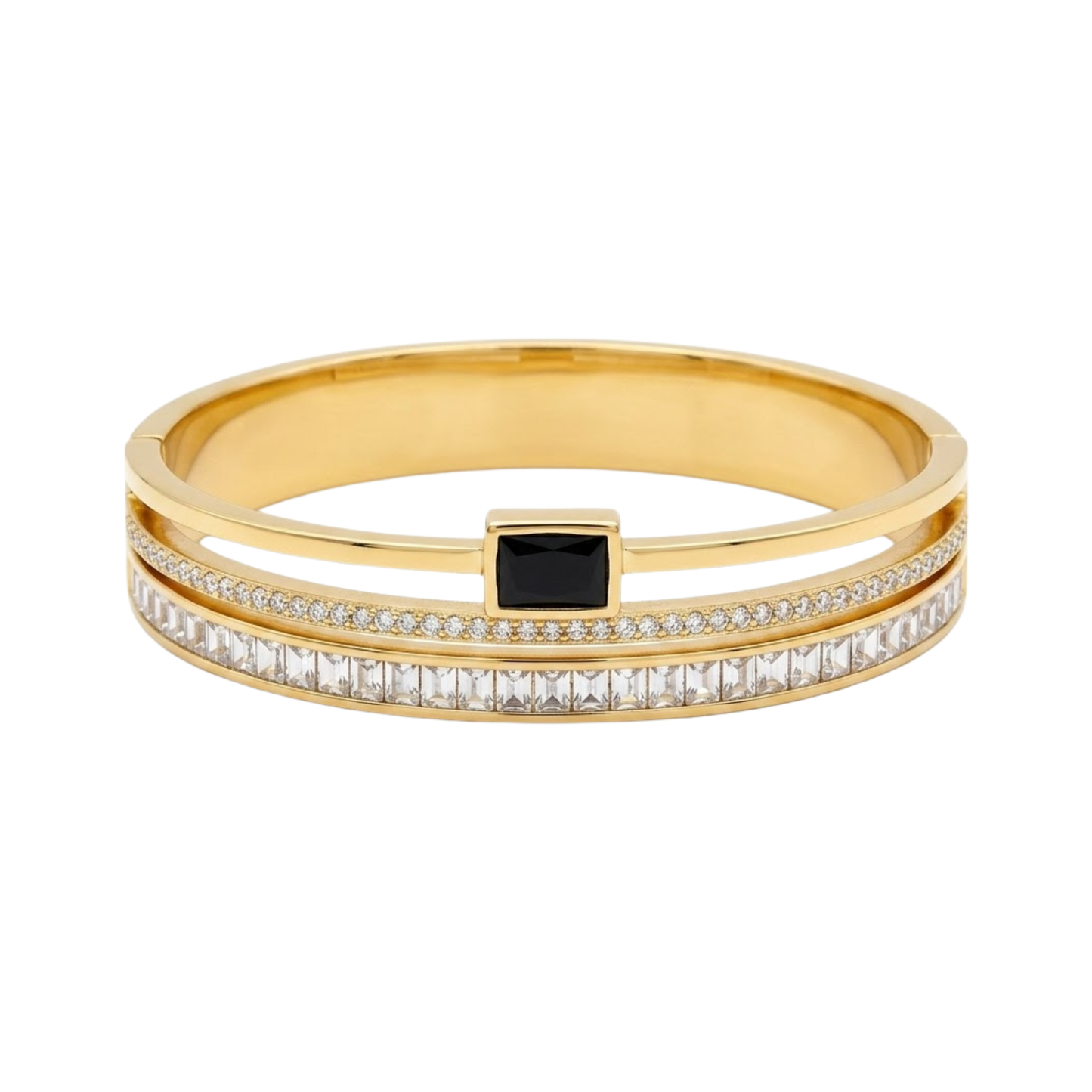 Emerald Grace Black Crystal Gold Cuff Bracelet