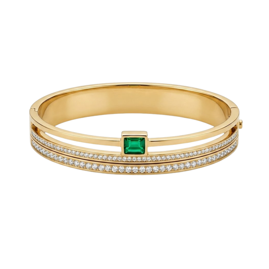 Emerald Grace Green Crystal Gold Cuff Bracelet