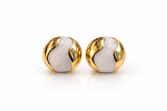 Marble Gold Dome Stud Earrings