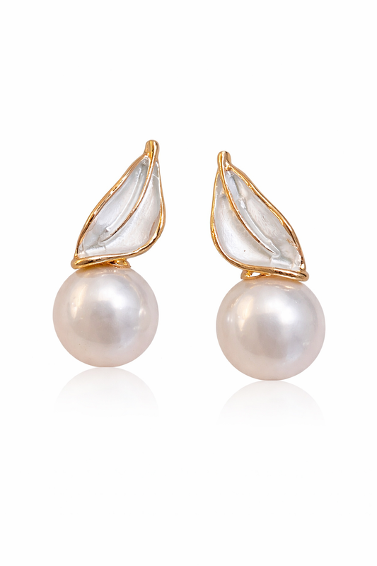 Pearl Drop Leaf Earrings