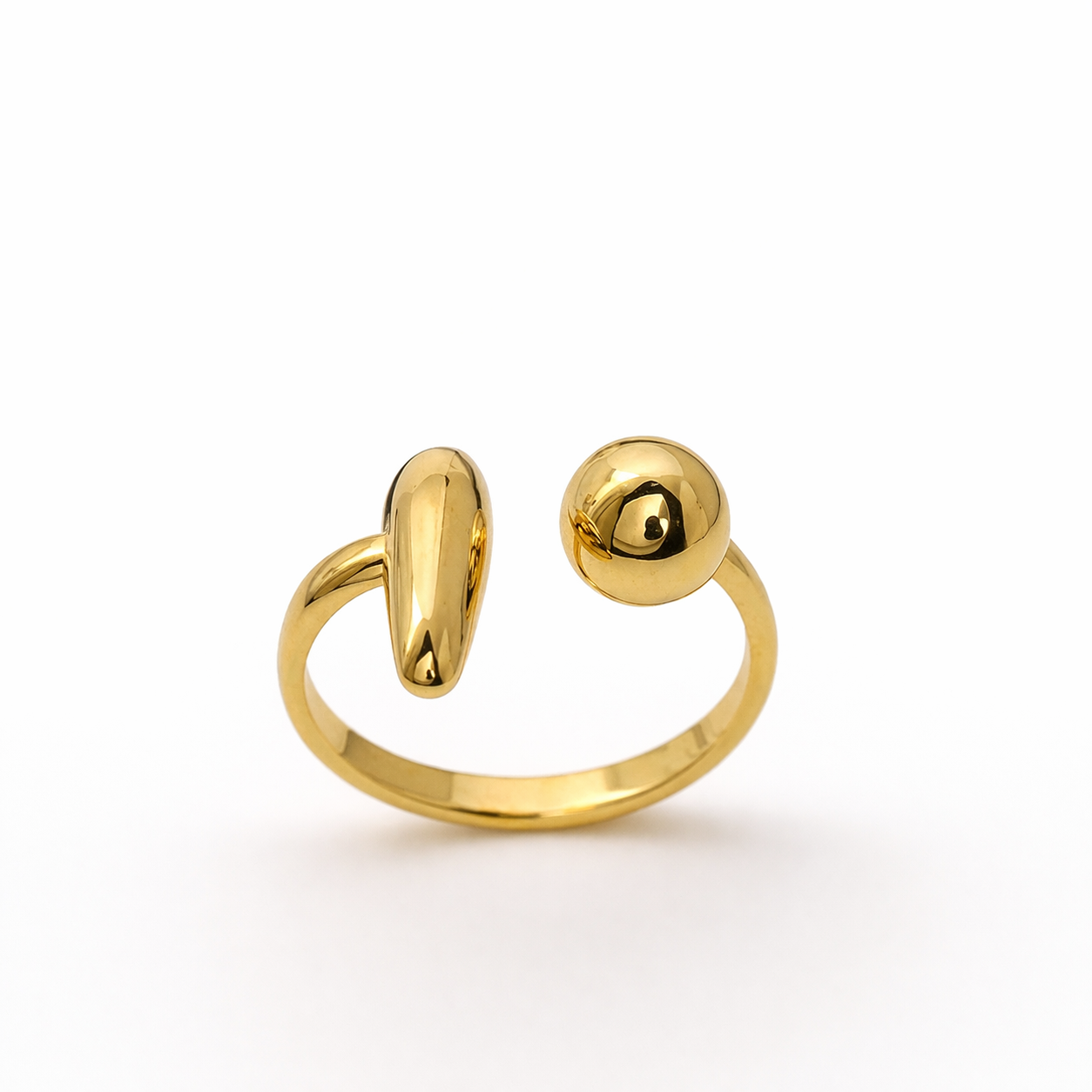 Dual Orb Open Gold-Tone Minimalist Ring