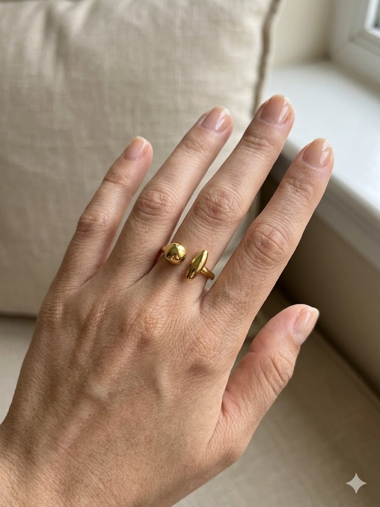Dual Orb Open Gold-Tone Minimalist Ring