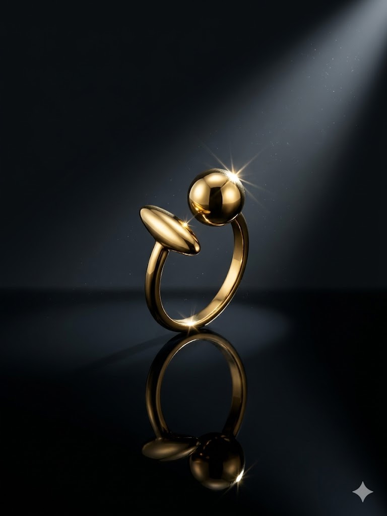 Dual Orb Open Gold-Tone Minimalist Ring