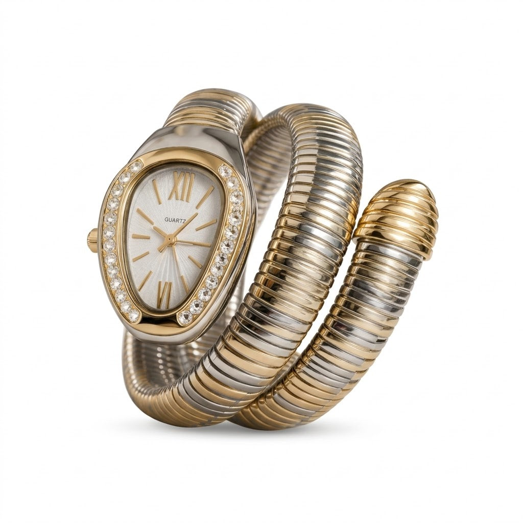 Serpentine Coil Gold-Tone Luxury Bracelet Watch