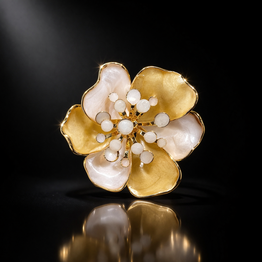 Pearl Bloom Dual-Tone Floral Statement Ring