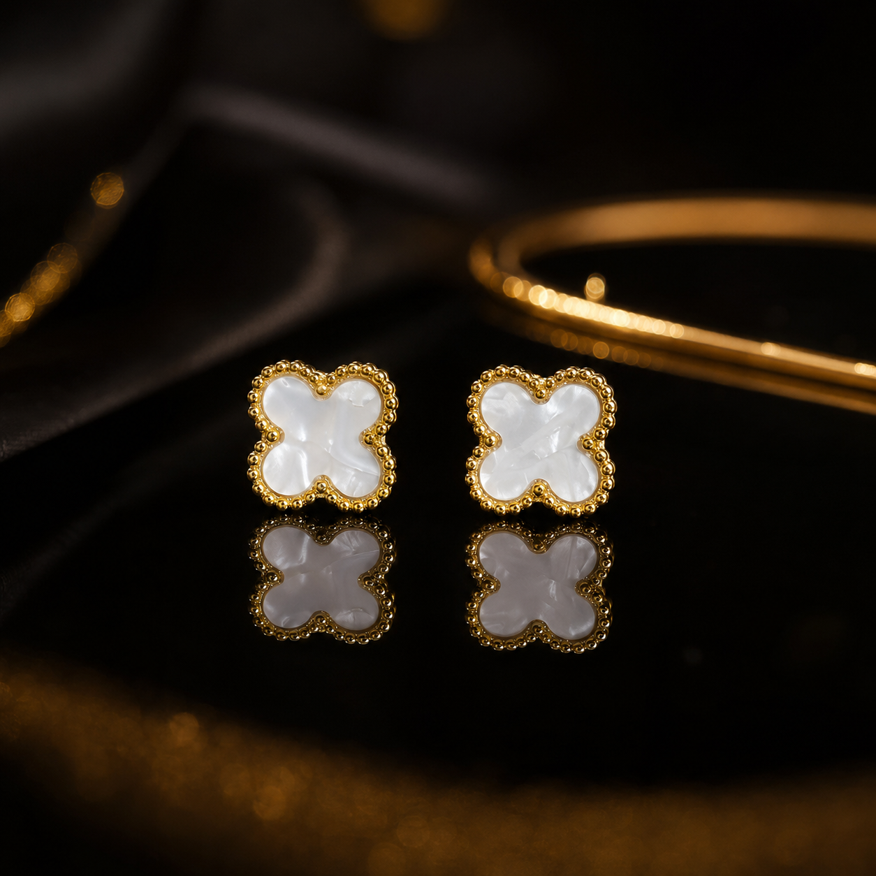 Mother of Pearl Clover Stud Earrings