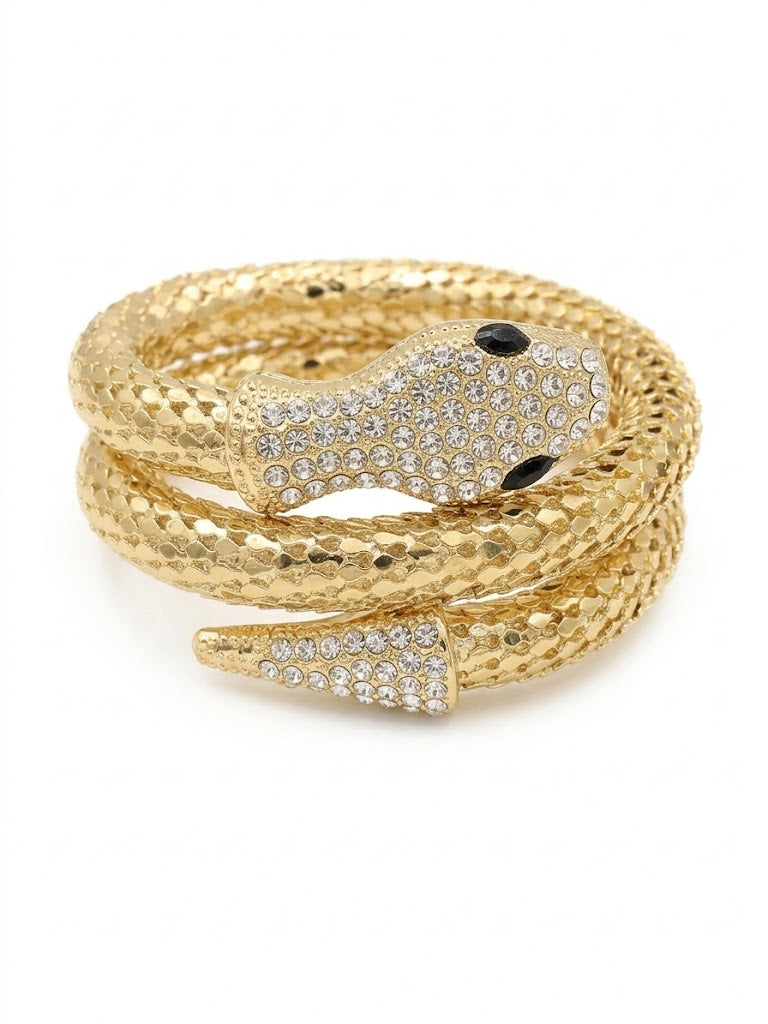 Gold-Tone Crystal Studded Snake Wrap Bracelet