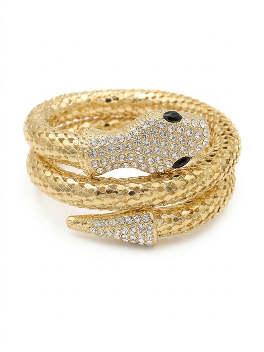 Gold-Tone Crystal Studded Snake Wrap Bracelet