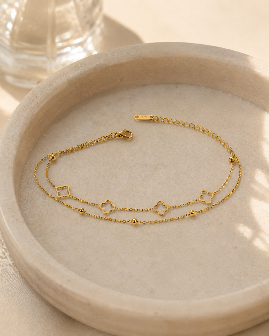 Dual-Layer Gold Clover & Bead Station Bracelet