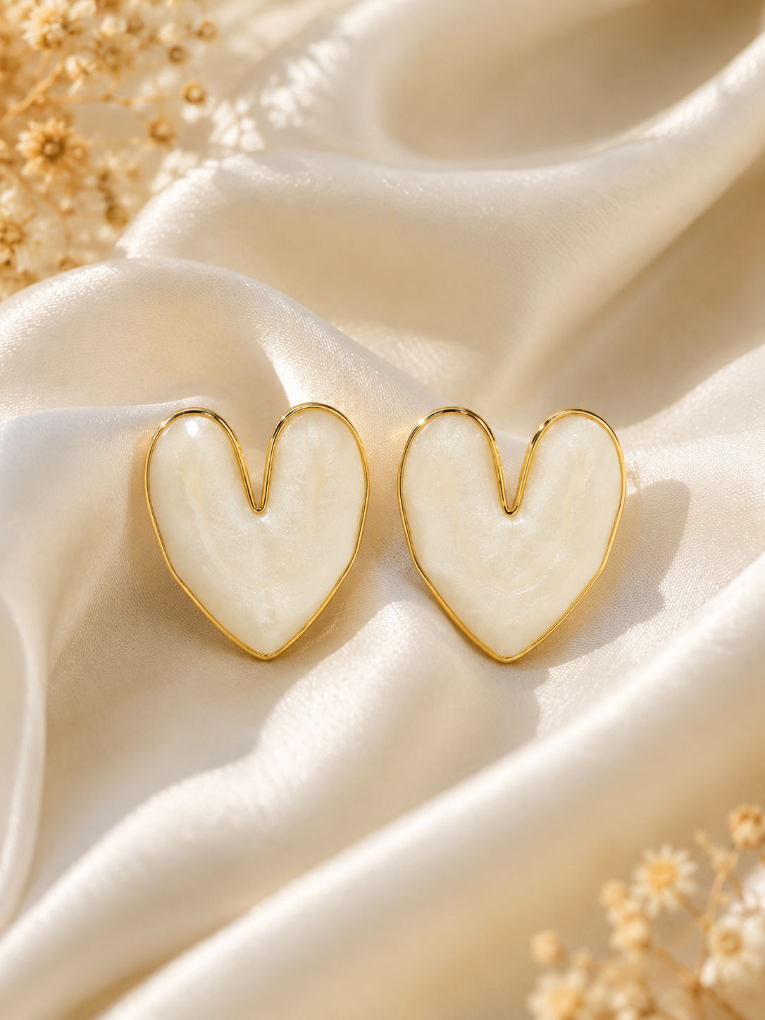 Ivory Heart Enamel Stud Earrings
