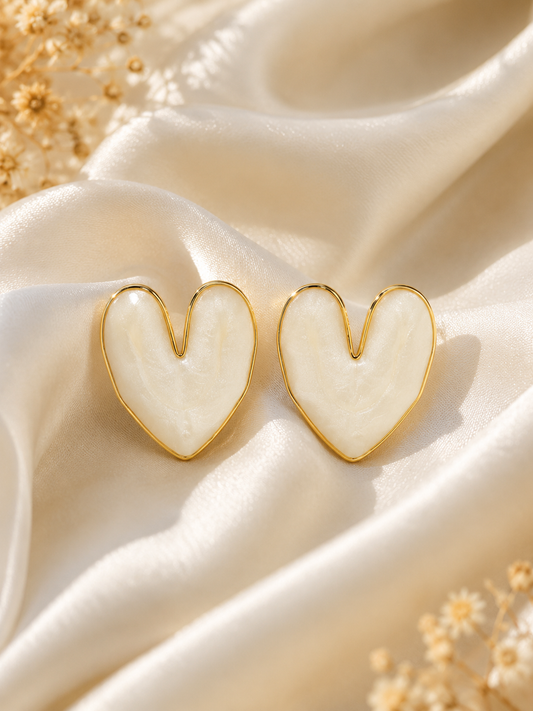 Ivory Heart Enamel Stud Earrings