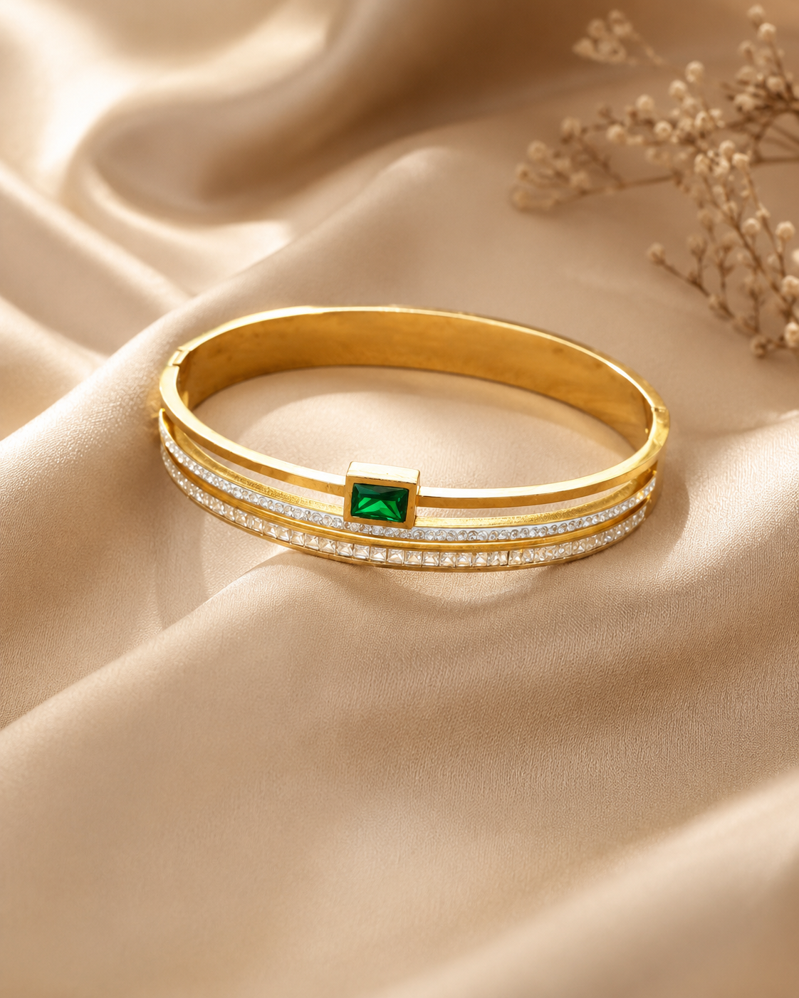 Emerald Grace Green Crystal Gold Cuff Bracelet