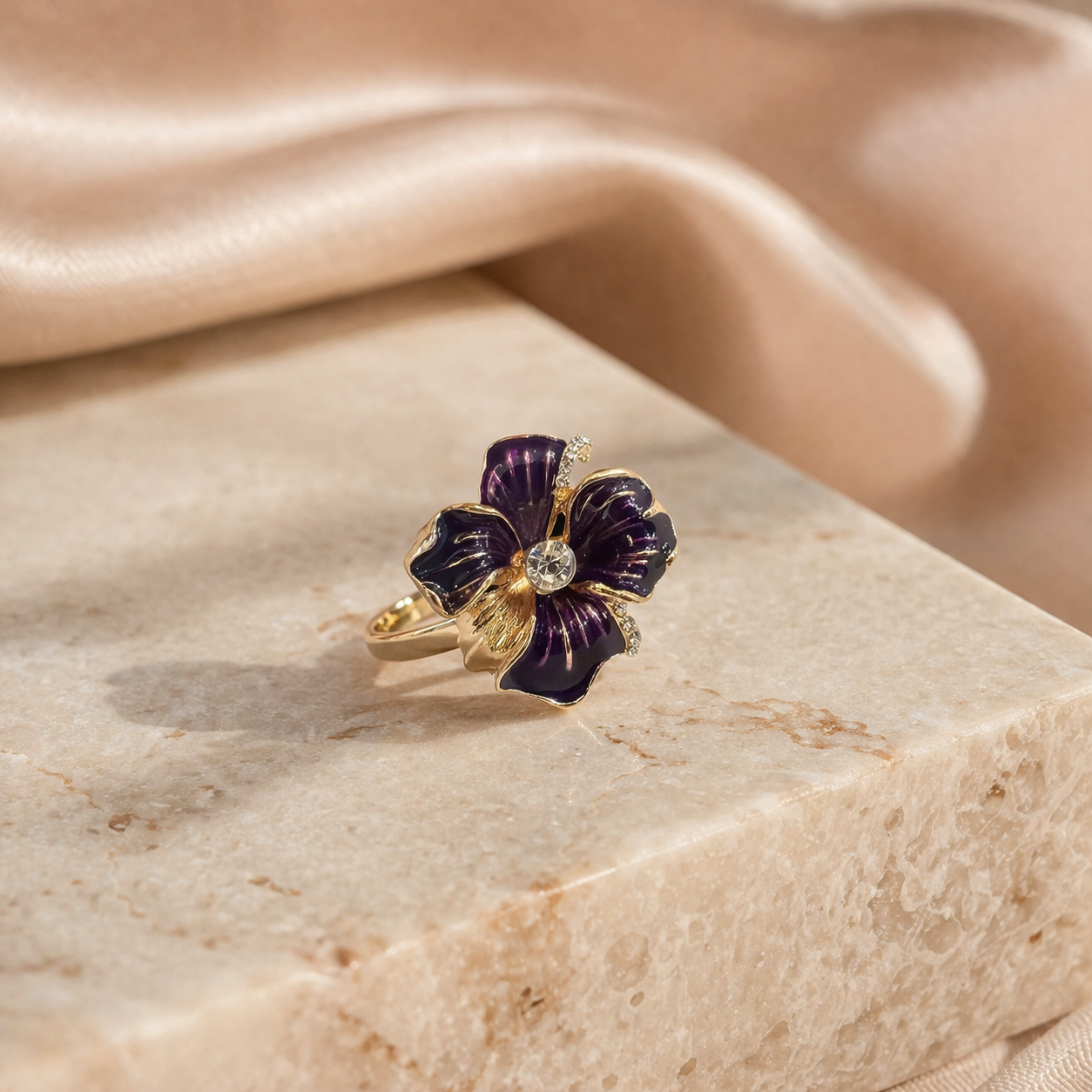 Midnight Violet Floral Statement Ring
