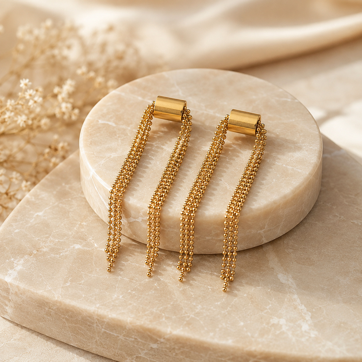 Golden Cascade Tassel Drop Earrings