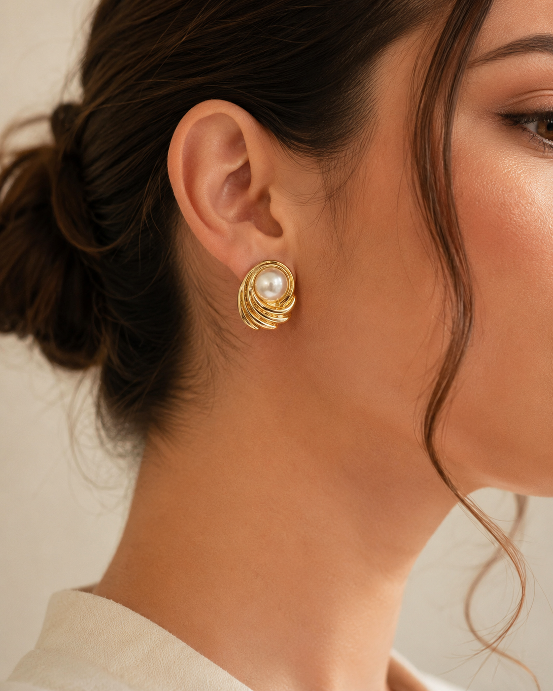 Gold-Plated Pearl Statement Earrings