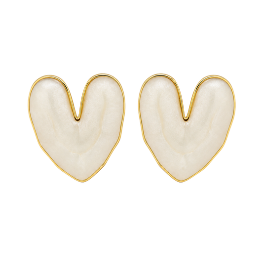 Ivory Heart Enamel Stud Earrings
