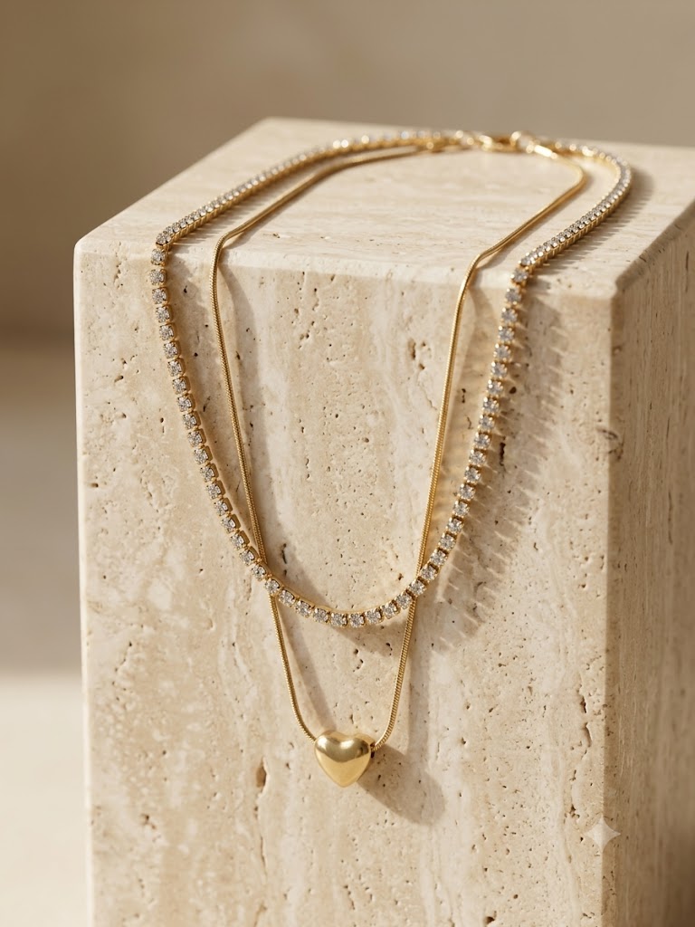 Golden Double Layer Heart Pendant Necklace