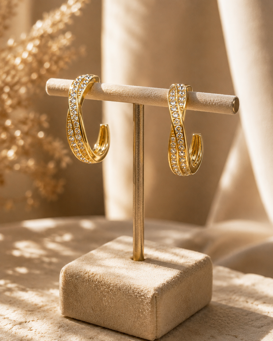 Crystal Twist Hoop Earrings