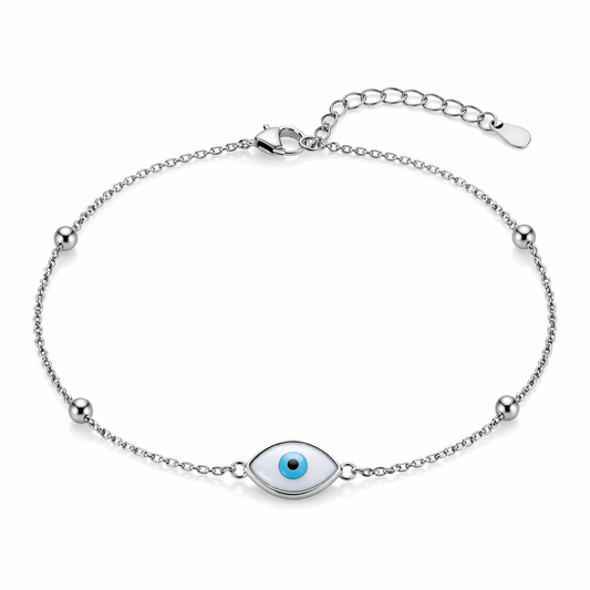 Evil Eye Minimal Silver-Tone Beaded Bracelet