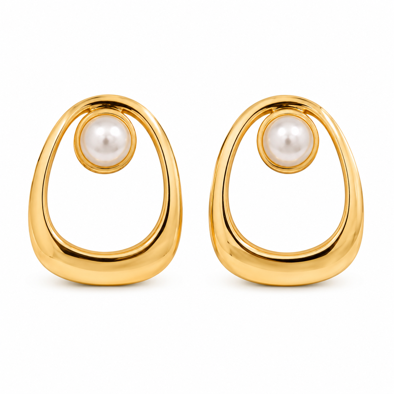 Golden Pearl Abstract Statement Stud Earrings