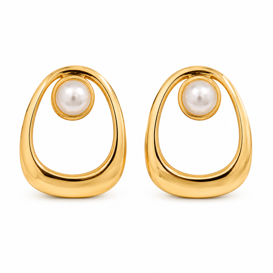 Golden Pearl Abstract Statement Stud Earrings