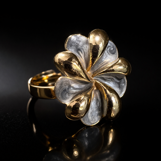 Dual-Tone Sculpted Petal Statement Ring