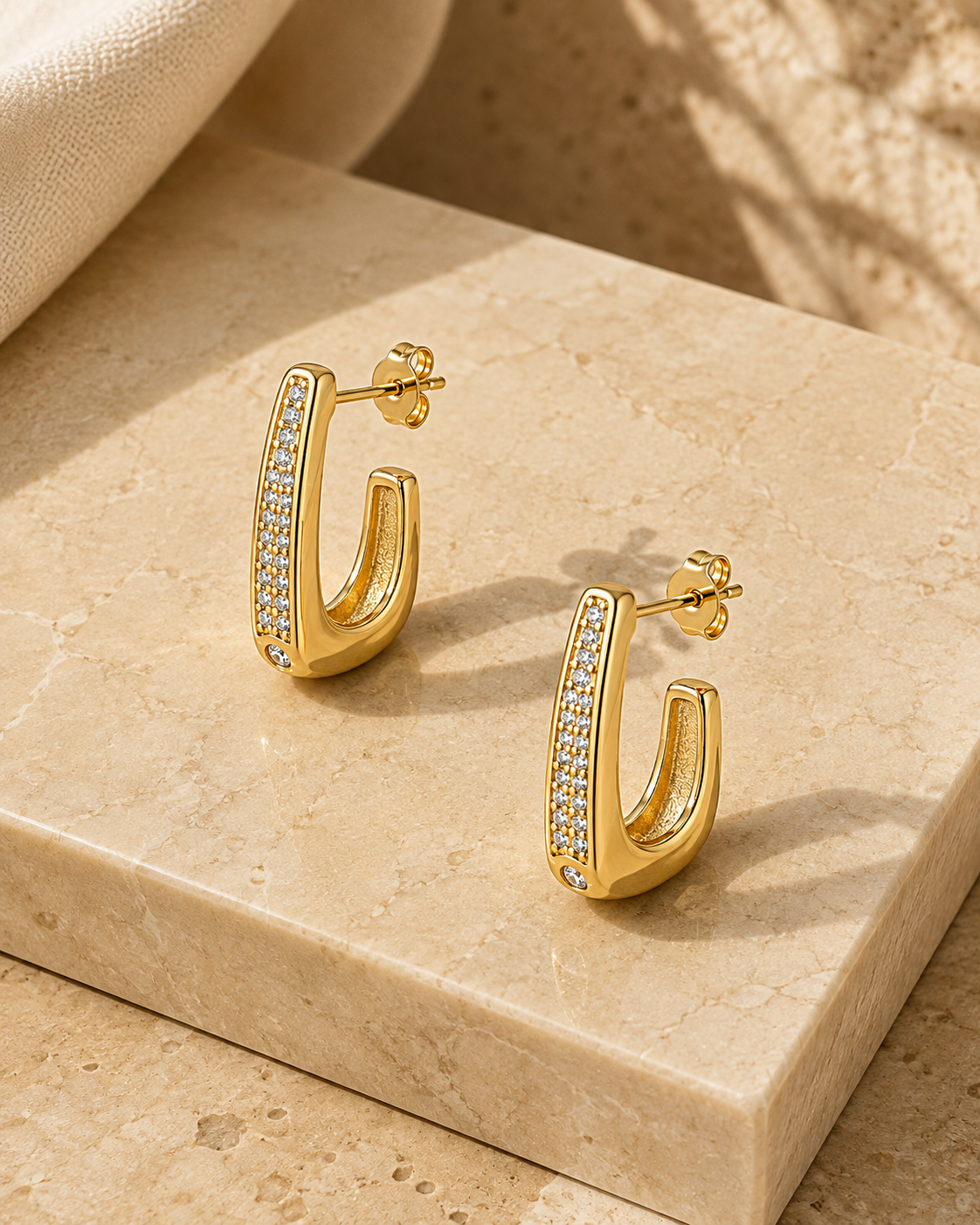 Golden Crystal U-Hoop Earrings