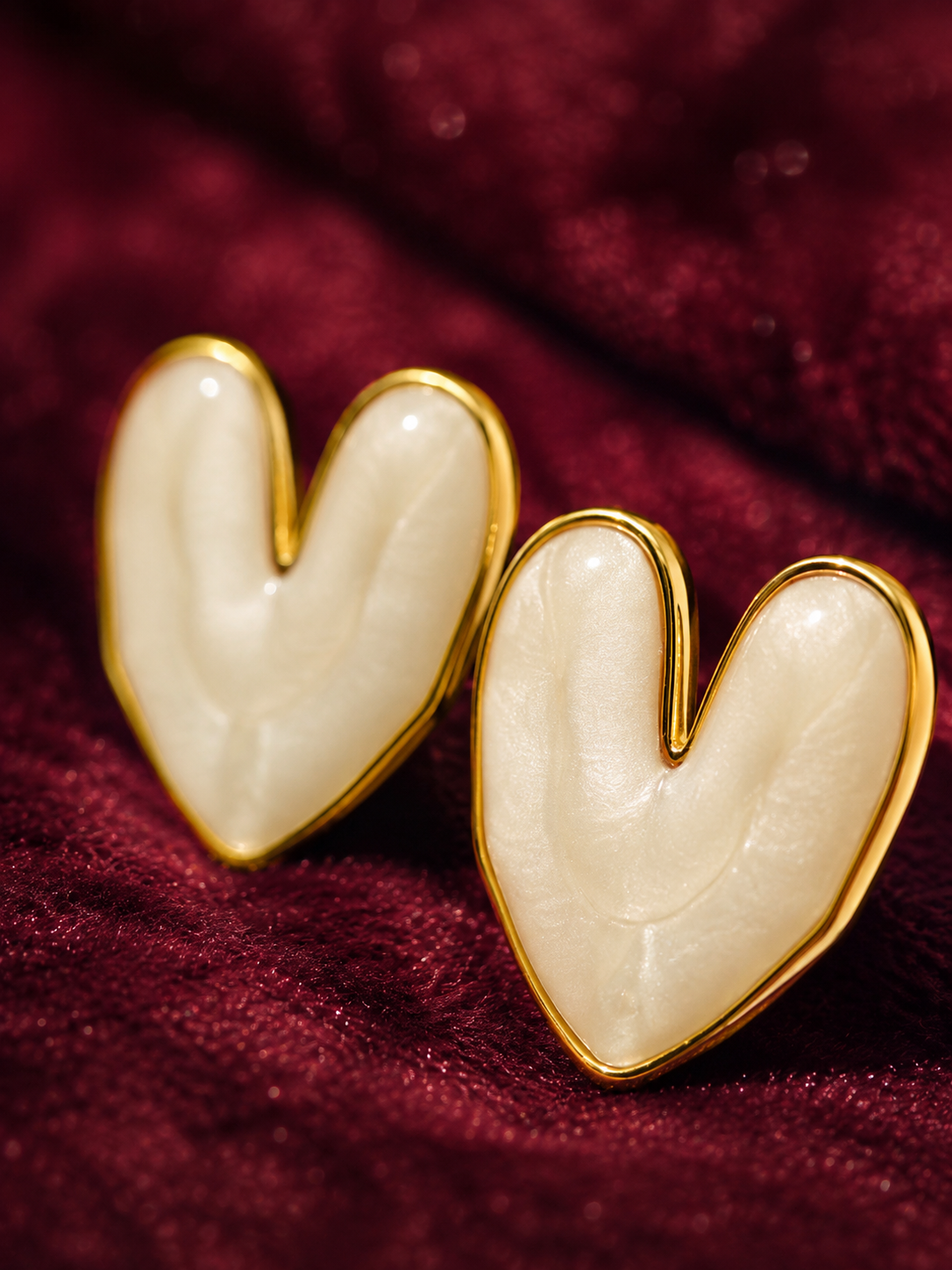 Ivory Heart Enamel Stud Earrings