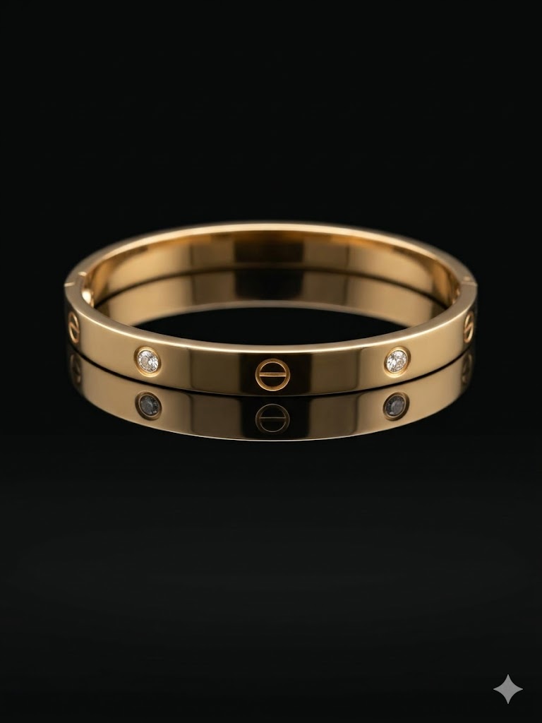 Timeless Screw Motif Gold-Tone Crystal Bangle