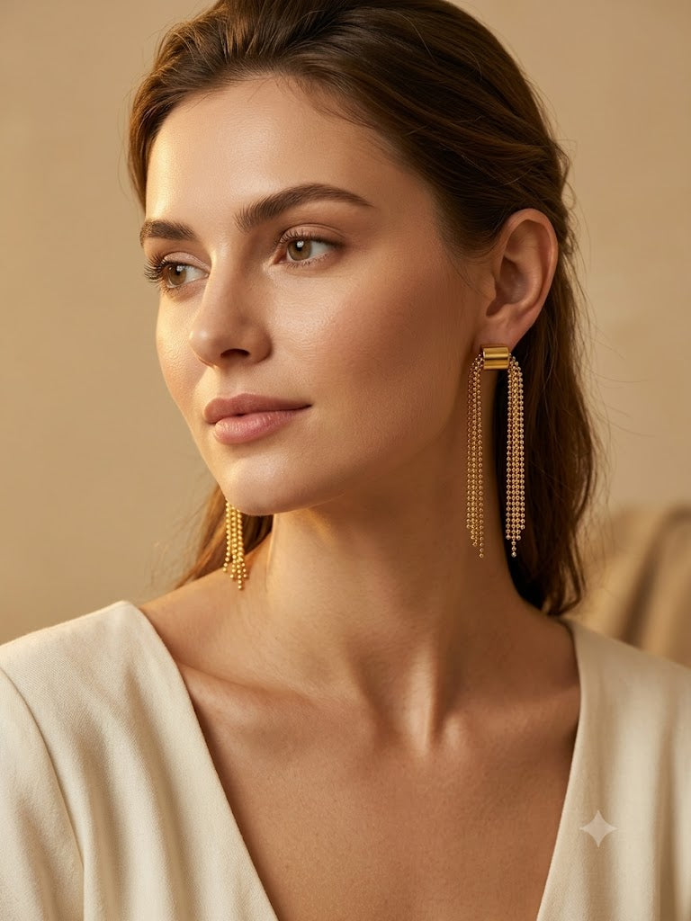 Golden Cascade Tassel Drop Earrings