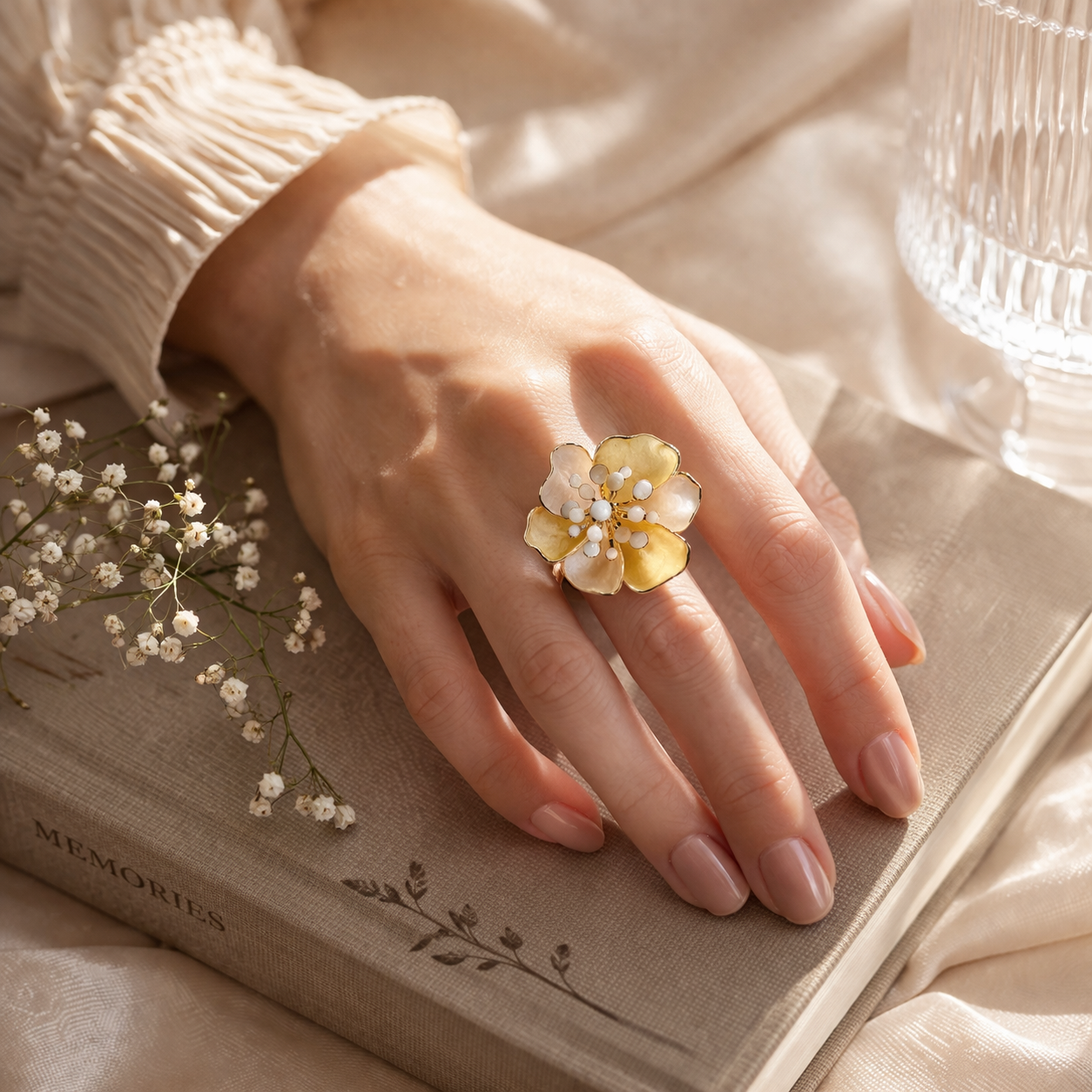 Pearl Bloom Dual-Tone Floral Statement Ring