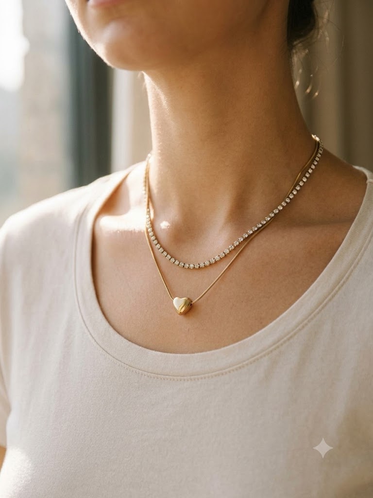 Golden Double Layer Heart Pendant Necklace