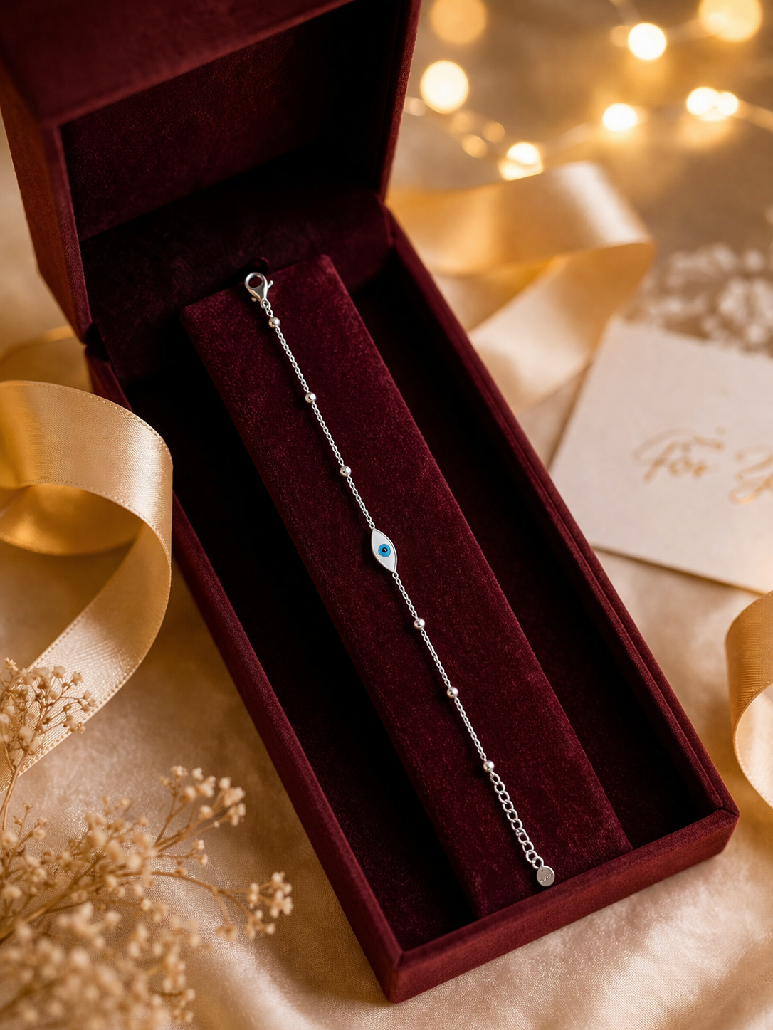 Evil Eye Minimal Silver-Tone Beaded Bracelet