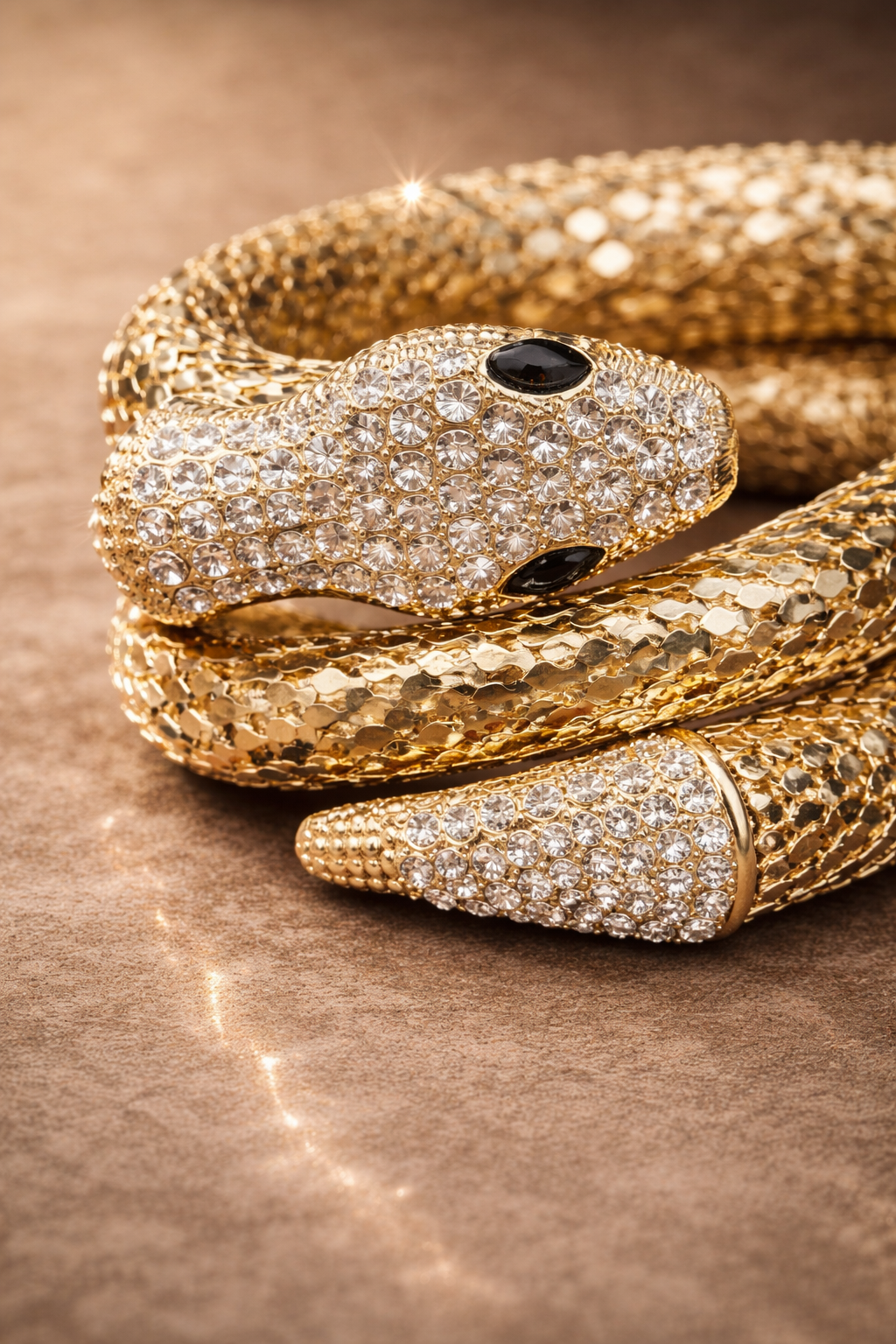 Gold-Tone Crystal Studded Snake Wrap Bracelet