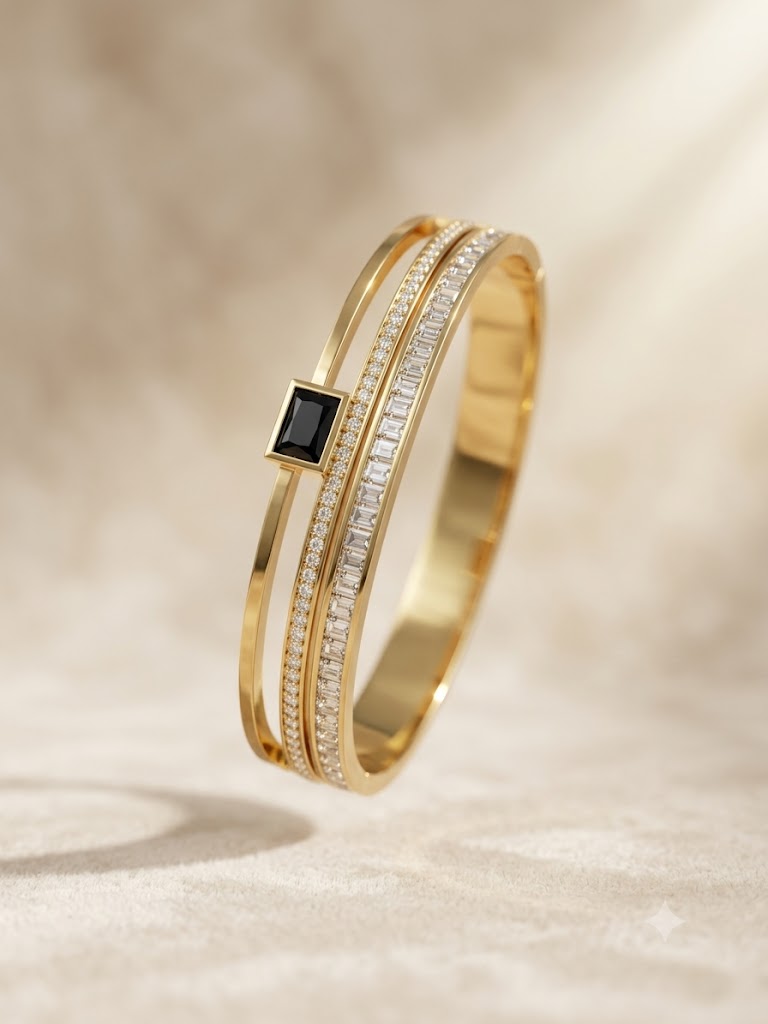 Emerald Grace Black Crystal Gold Cuff Bracelet