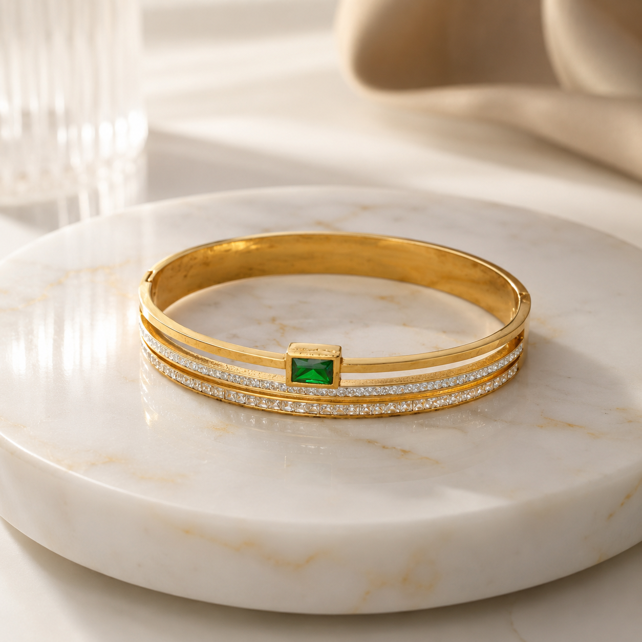 Emerald Grace Green Crystal Gold Cuff Bracelet
