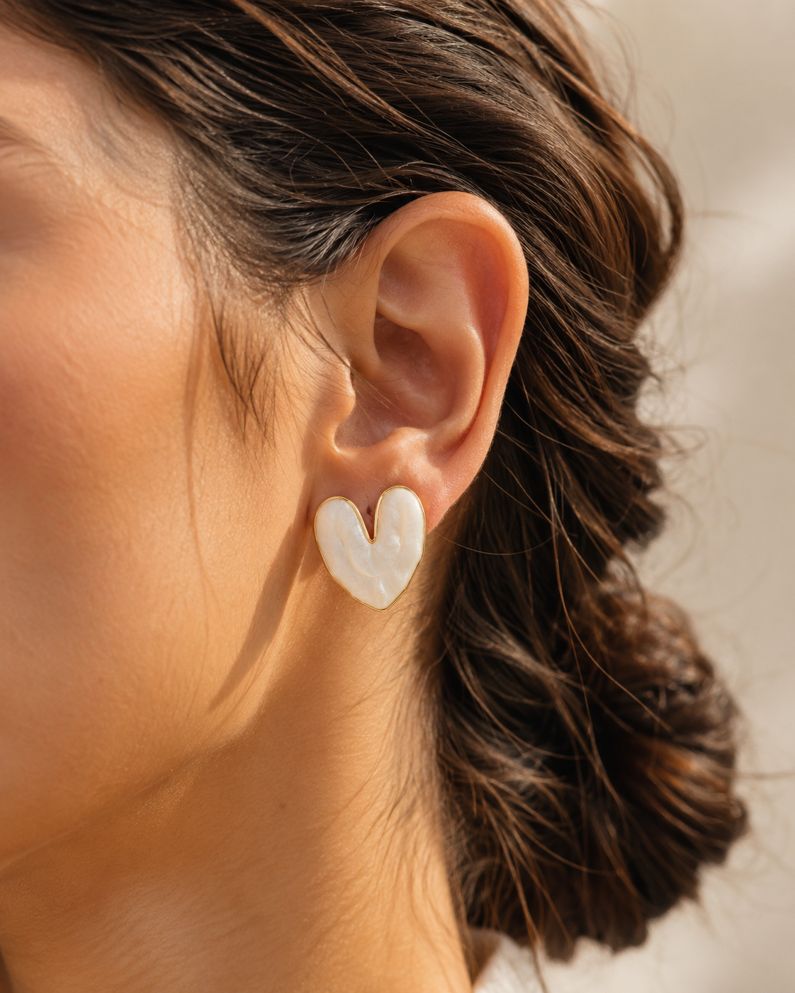 Ivory Heart Enamel Stud Earrings