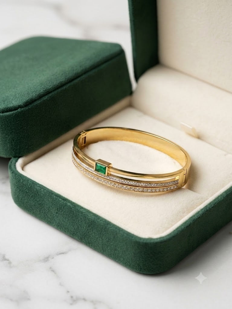 Emerald Grace Green Crystal Gold Cuff Bracelet